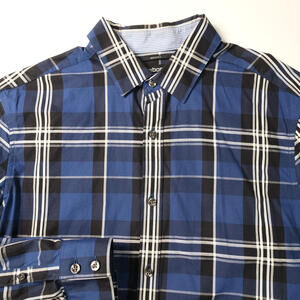 Claiborne Men's Button Up Shirt Blue Size M Slim long Sleeve 80s 2-Ply Checkered